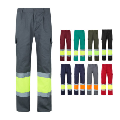 VL ATHENA. Two-tone twill trousers (210g/m²), lined, multi-pocket, in cotton (20) and polyester (80)